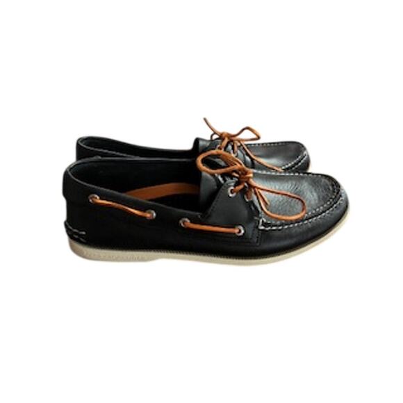 Sperry Men\'s 11.5M Black Top-Sider Boat Shoes w/Orange Laces main image 5